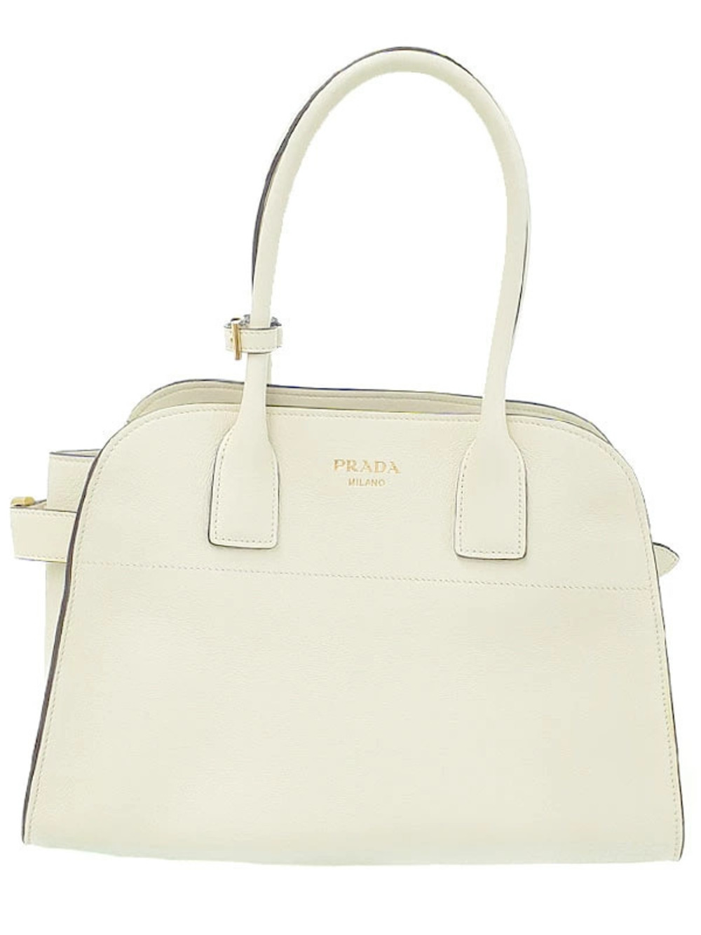 Prada white leather tote dual top handles logo